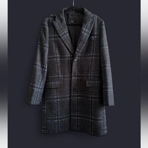 Express Black and Gray Plaid Trench Coat